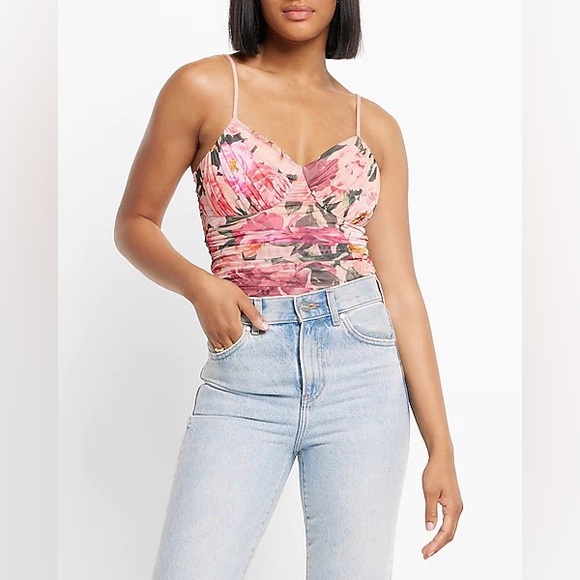 Express Tops New Express Body Contour Floral Mesh Cami Thong